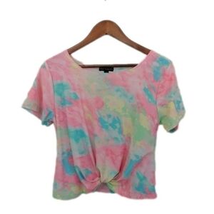 Riley & James Tie Dye Twist Front Casual Short Sleeve Scoop Neck T-shirt Top